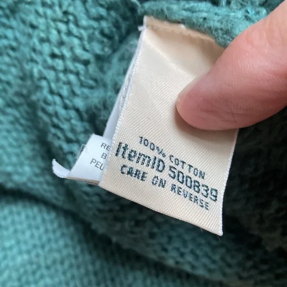LL Bean green funnel roll neck cotton ragg pullover sweater - Picture 7 of 7